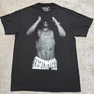 2017 Tupac Shakur 2Pac Black T-Shirt Men's Graphic Rap Tee Large